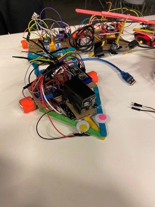 The team’s Arduino line-following robot on a table